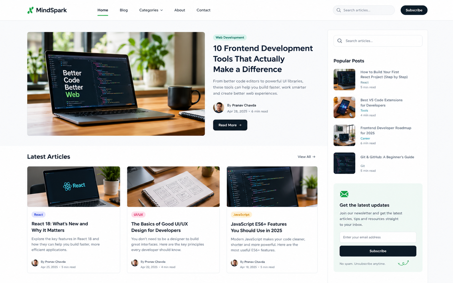 content focused blog website project